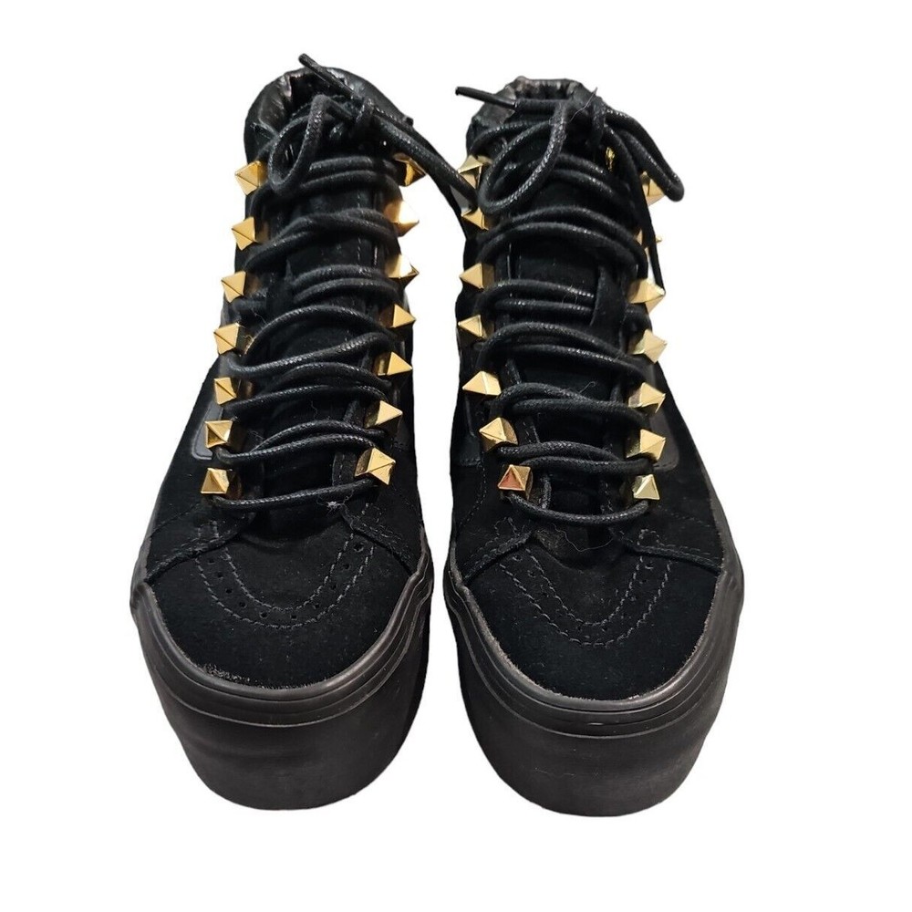 Vans Platform Shoe Womens 7.5 Black Suede Stud Eyelets Sk8 Hi Top Skate Sneaker